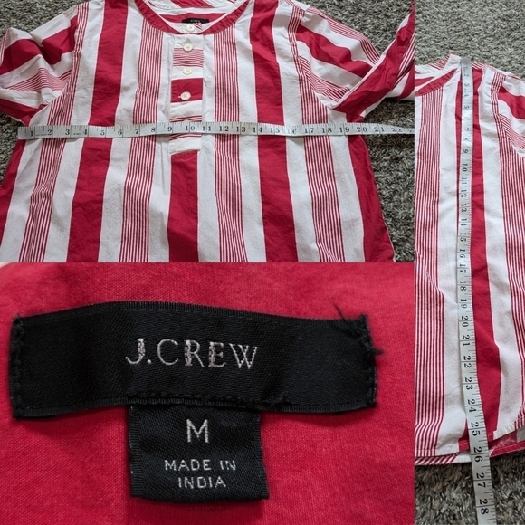 J Crew red white striped cotton 1/3 button up shirt M - Picture 6 of 8